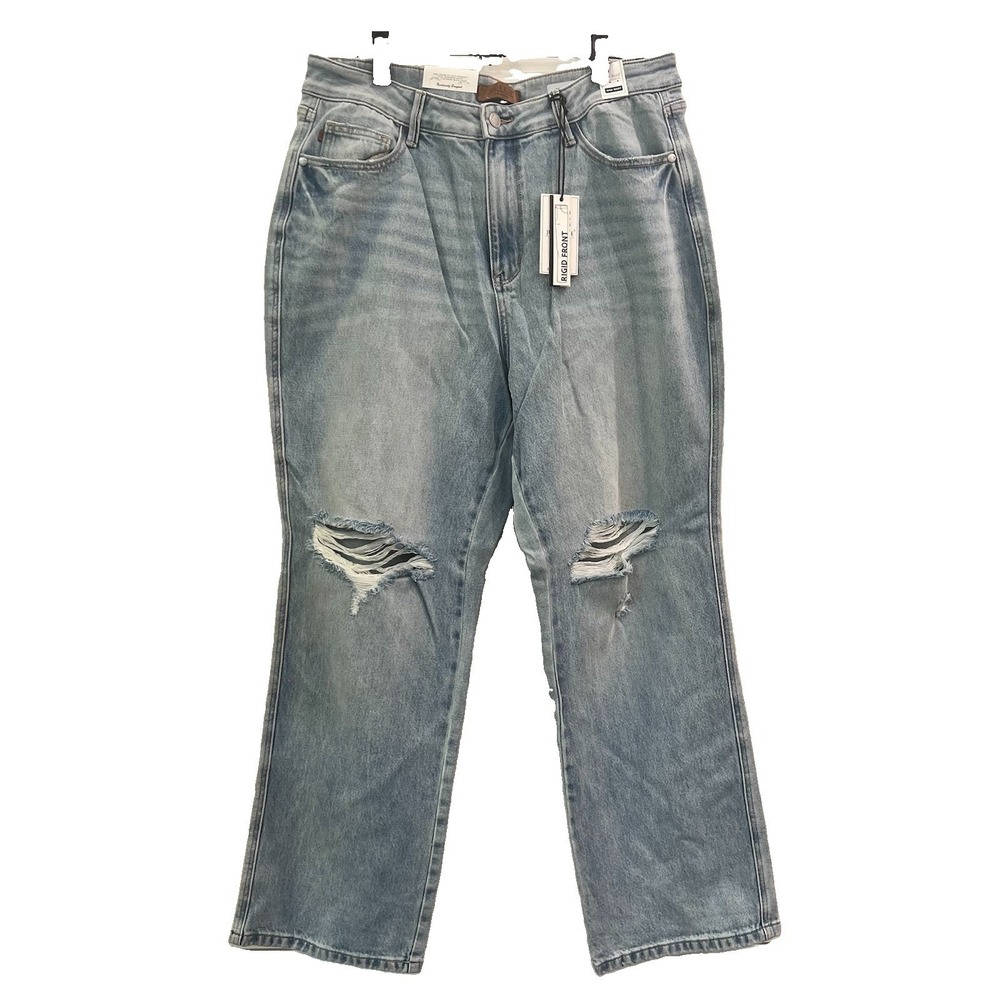 Judy Blue 90s Straight Jeans 14w Rigid Magic JB88884 Distressed Raw Hem NEW!